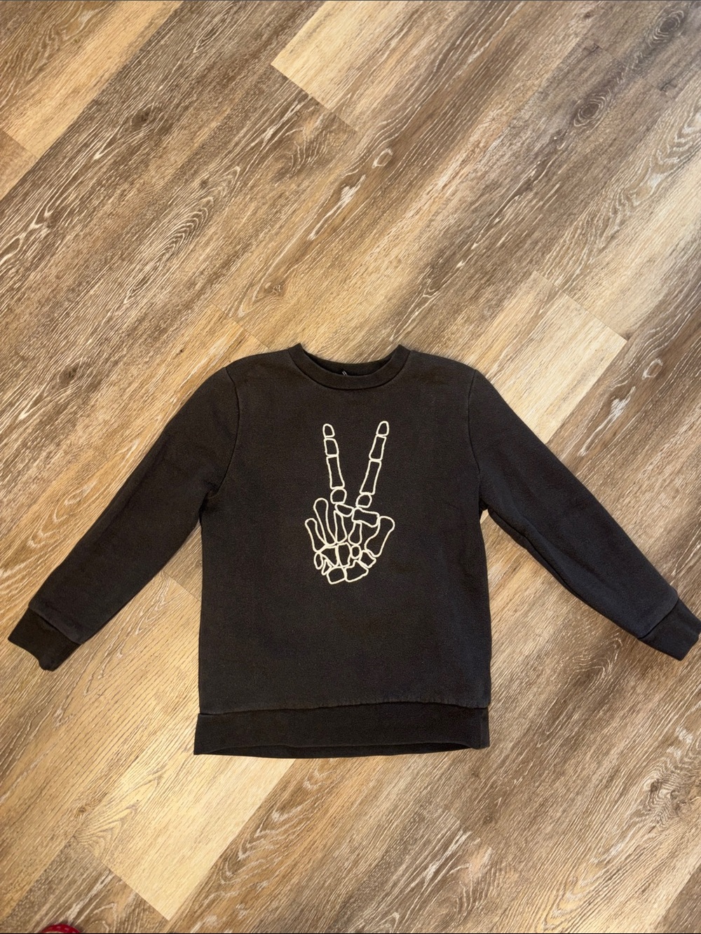 Art class Sz small kids 6/7 Black Sweatshirt with White Skeleton Peace Graphic